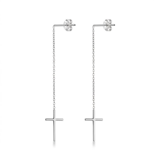 Aretes Largos Cruz con Cadenas