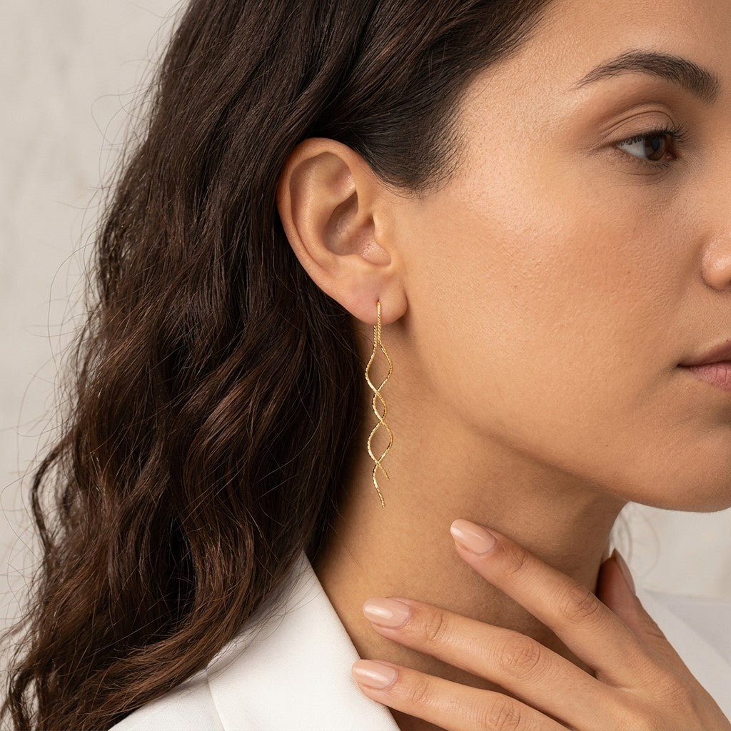 Aretes Largos de Ondas con Bolitas