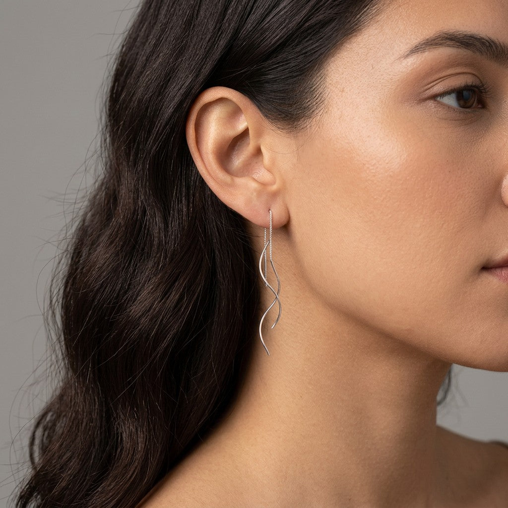 Aretes Largos de Ondas con Bolitas