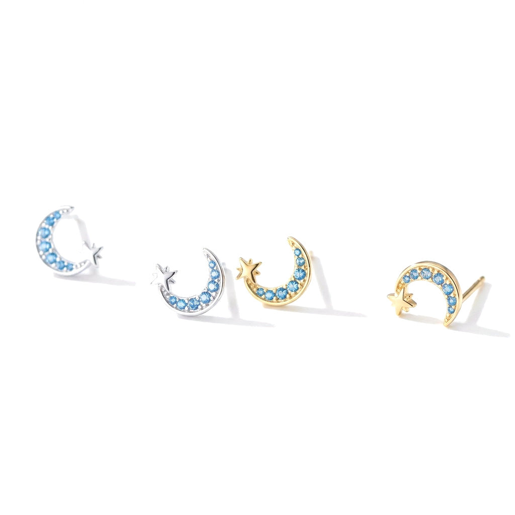 Aretes Luna y Estrella Brillantes