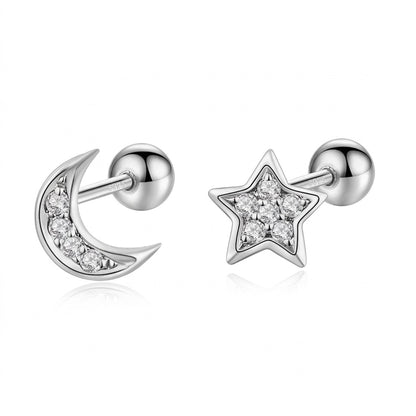 Aretes Luna y Estrella con Rosca