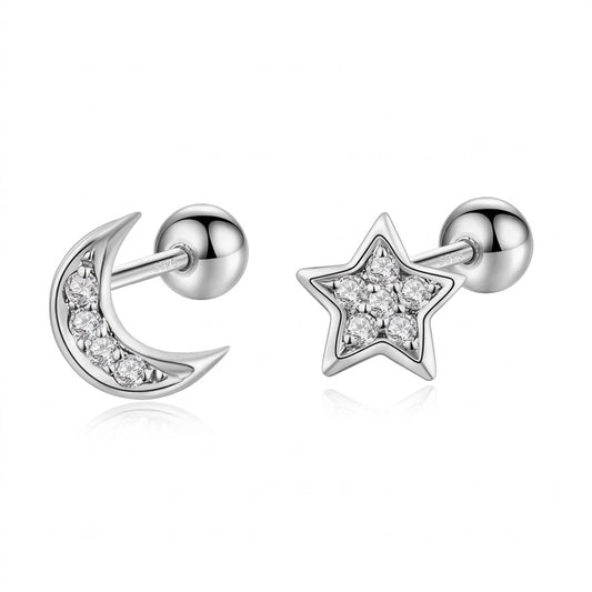 Aretes Luna y Estrella con Rosca
