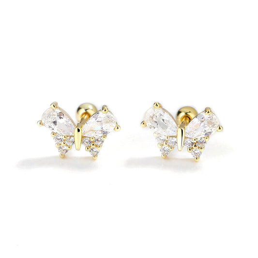 Aretes Mariposa Brillante con Cierre de Rosca