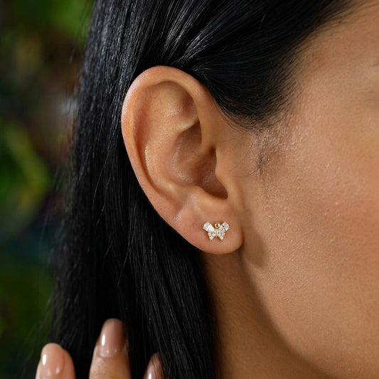 Aretes Mariposa Brillante con Cierre de Rosca