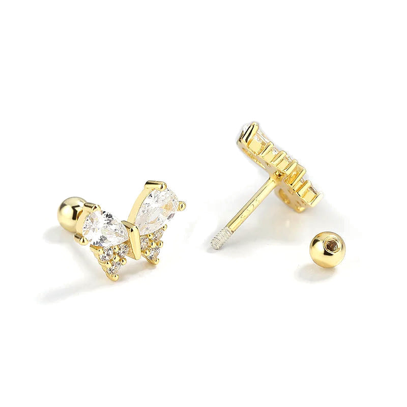 Aretes Mariposa Brillante con Cierre de Rosca