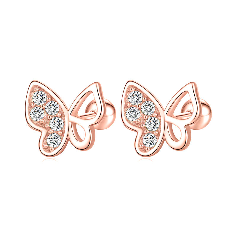 Aretes Mariposa con Zirconias en Tres Tonos