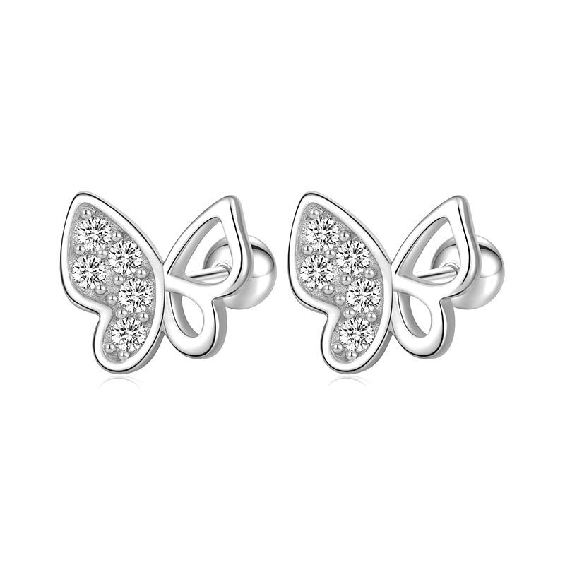 Aretes Mariposa con Zirconias en Tres Tonos