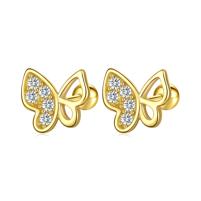 Aretes Mariposa con Zirconias en Tres Tonos