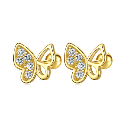 Aretes Mariposa con Zirconias en Tres Tonos