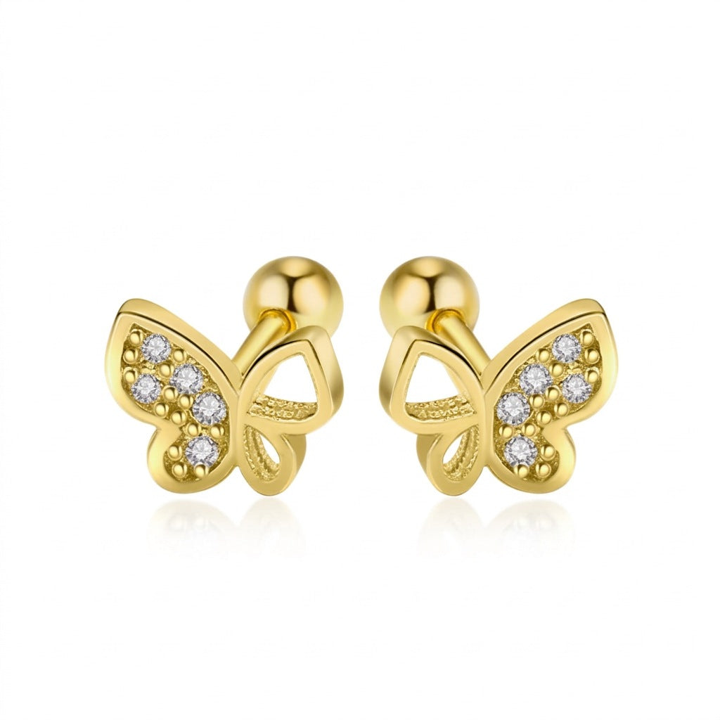 Aretes Mariposa con Zirconias en Tres Tonos