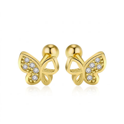Aretes Mariposa con Zirconias en Tres Tonos