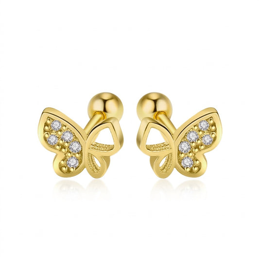 Aretes Mariposa con Zirconias en Tres Tonos