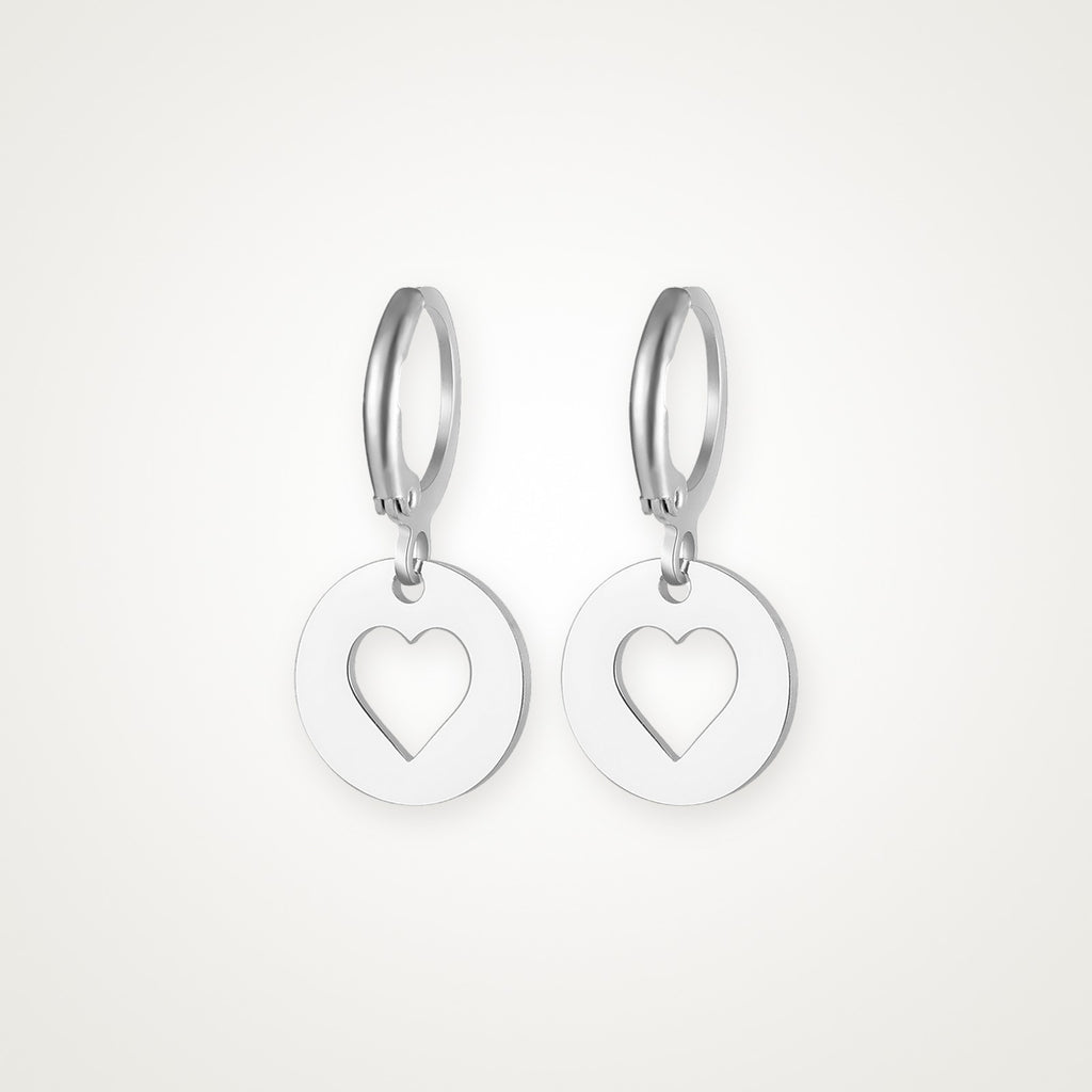 Aretes Medalla de corazón plateados