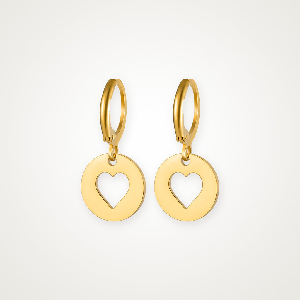 Aretes Medalla de corazón dorados
