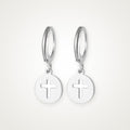 Aretes Medalla de cruz plateados