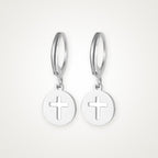 Aretes Medalla de cruz plateados