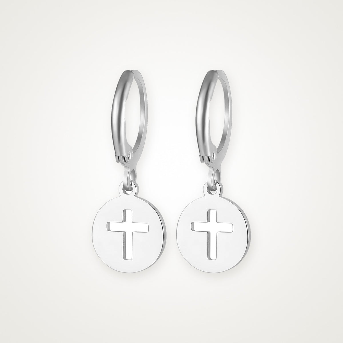 Aretes Medalla de cruz plateados