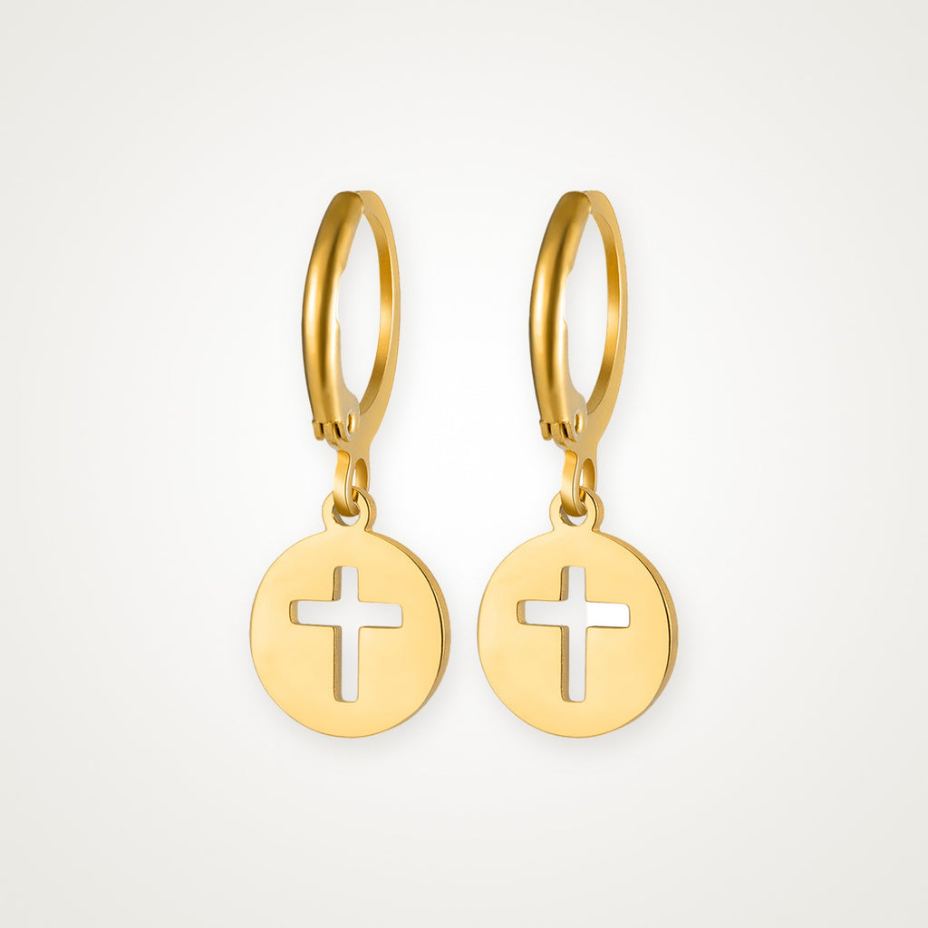 Aretes Medalla de cruz dorados