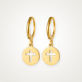 Aretes Medalla de cruz dorados