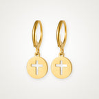 Aretes Medalla de cruz dorados
