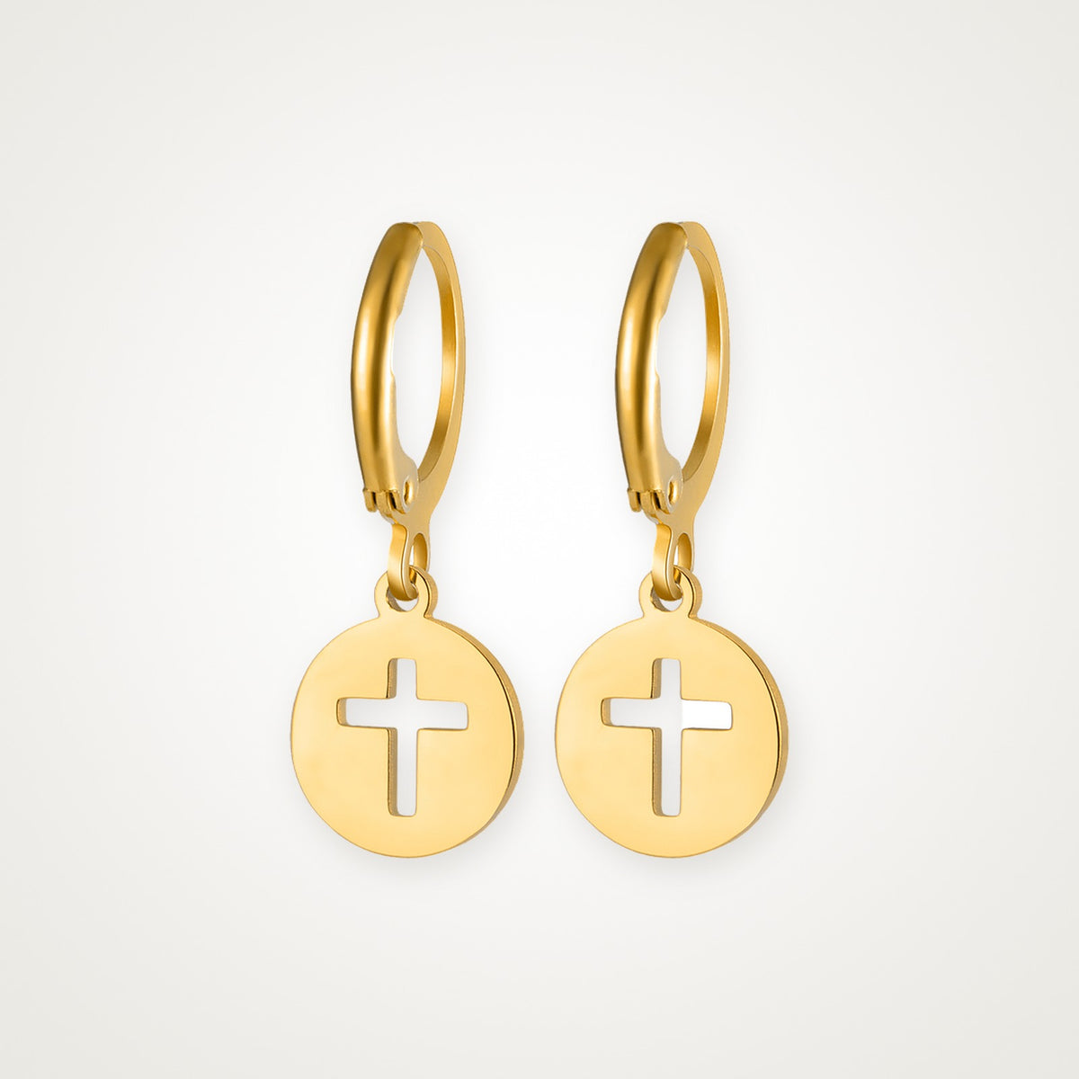 Aretes Medalla de cruz dorados