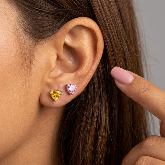 Aretes Mini Corazón con Zirconia de Color