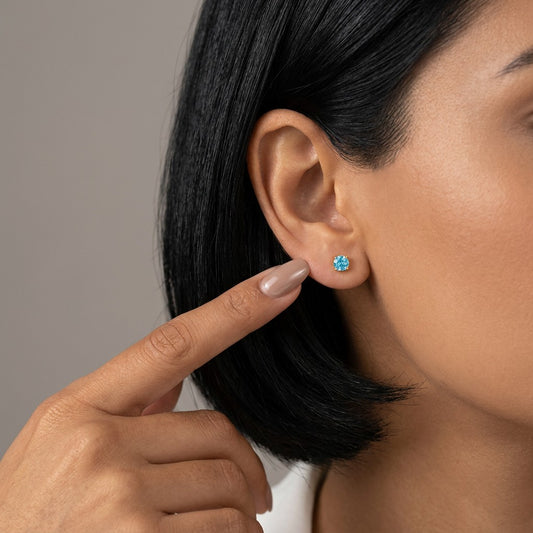Aretes Mini Cuadrados con Zirconia Azul
