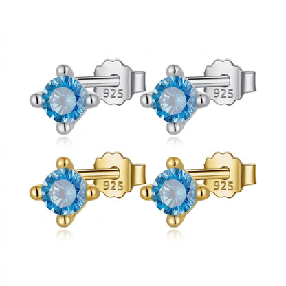 Aretes Mini Cuadrados con Zirconia Azul