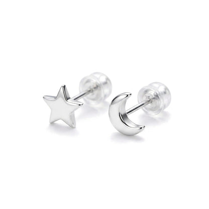 Aretes Mini Luna y Estrella Asimétricos