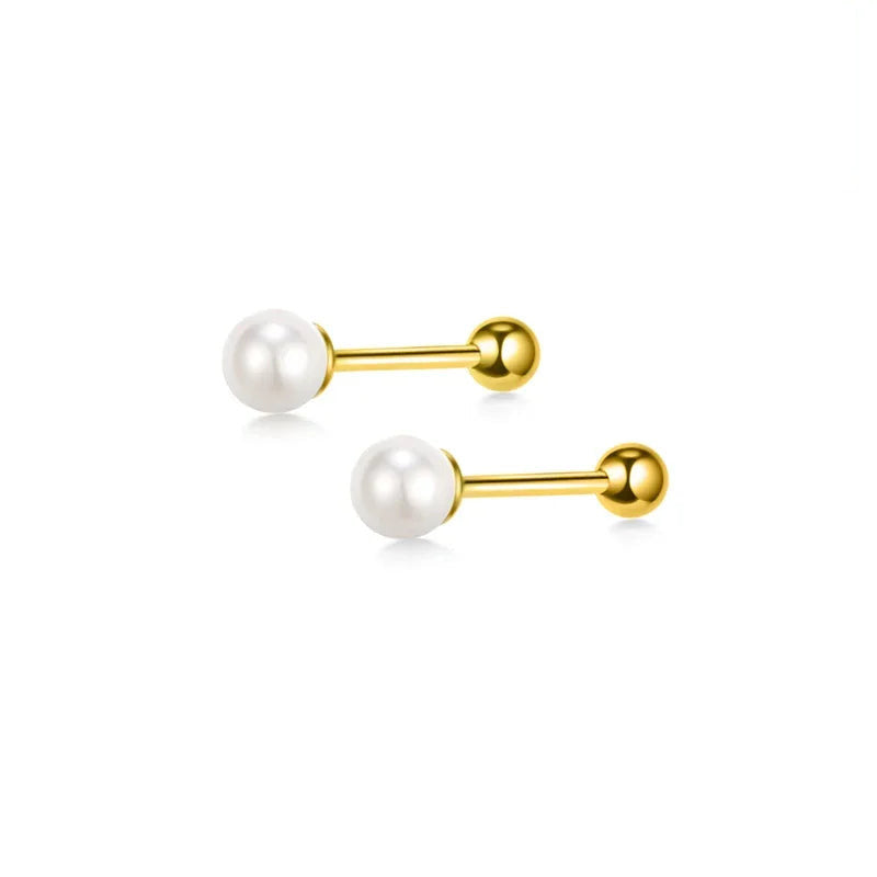 Aretes Mini Perla con Cierre de Rosca