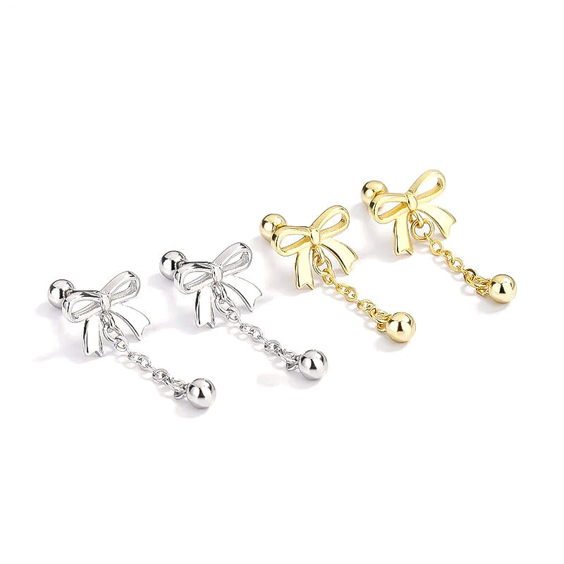 Aretes Moño con Bolitas Colgantes