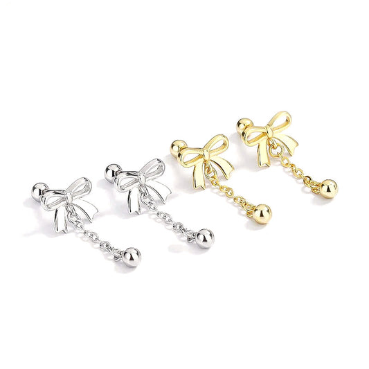 Aretes Moño con Bolitas Colgantes