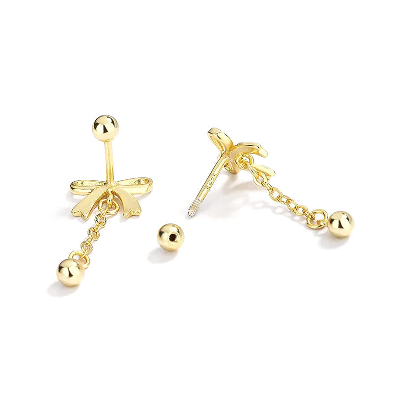 Aretes Moño con Bolitas Colgantes