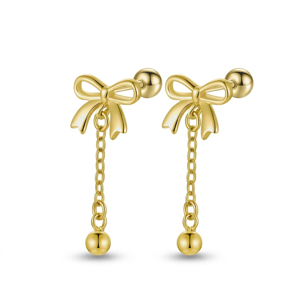 Aretes Moño con Bolitas Colgantes