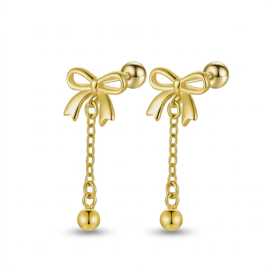Aretes Moño con Bolitas Colgantes