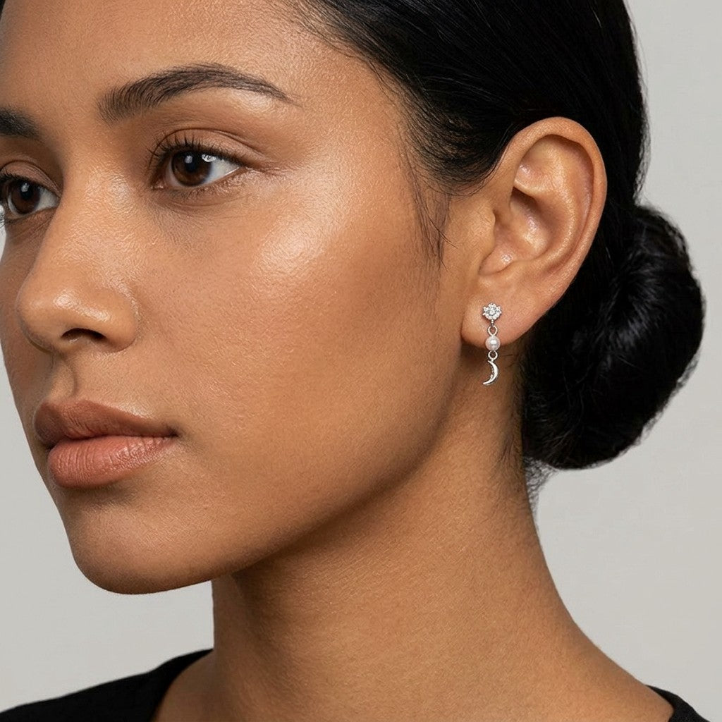 Aretes o Collar Luna y Estrella con Perla
