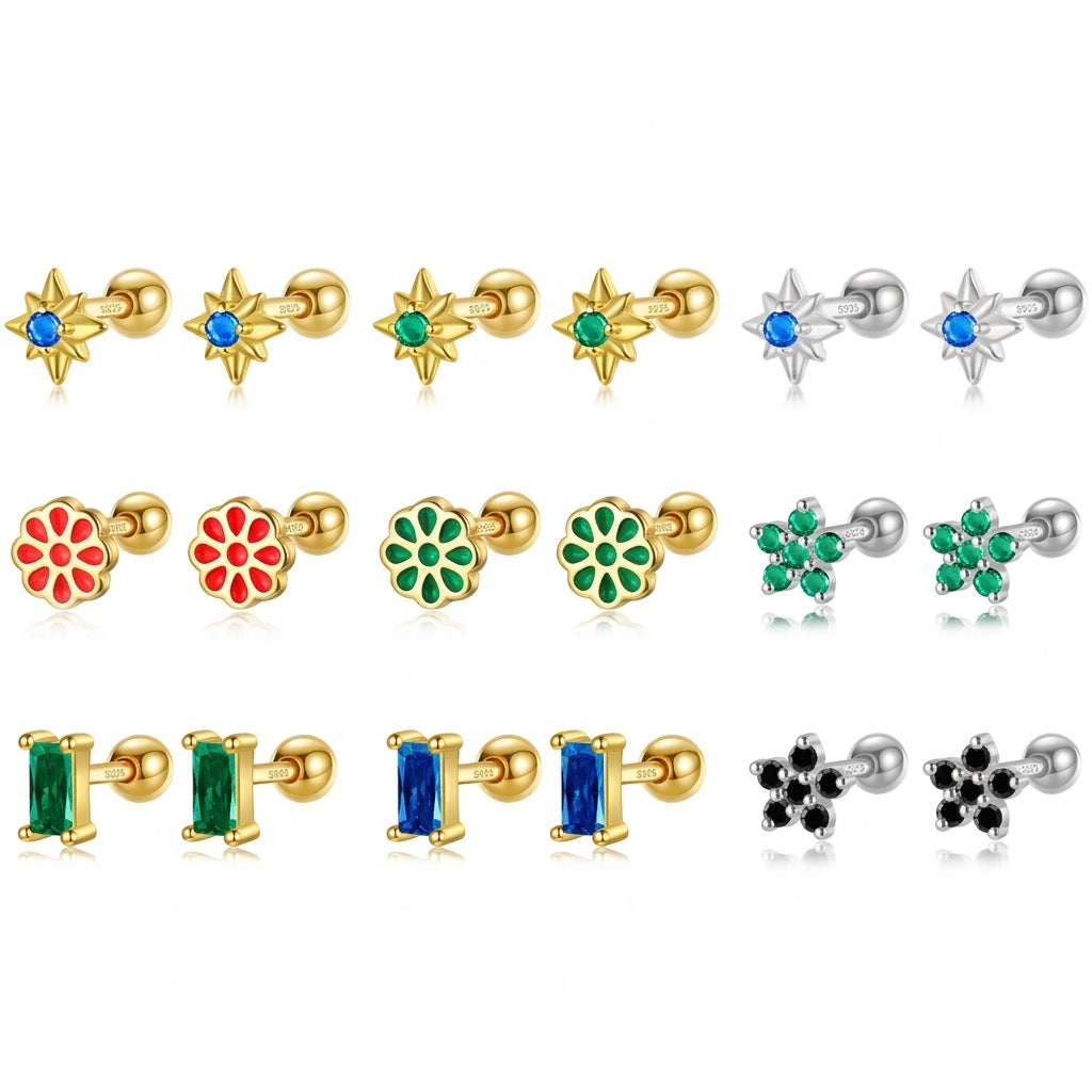 Aretes Rectángulo, Flor o Estrella de Color