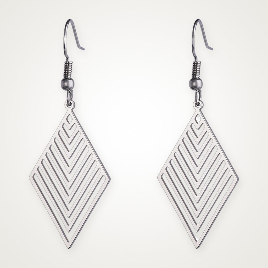Aretes Rombo de líneas plateados