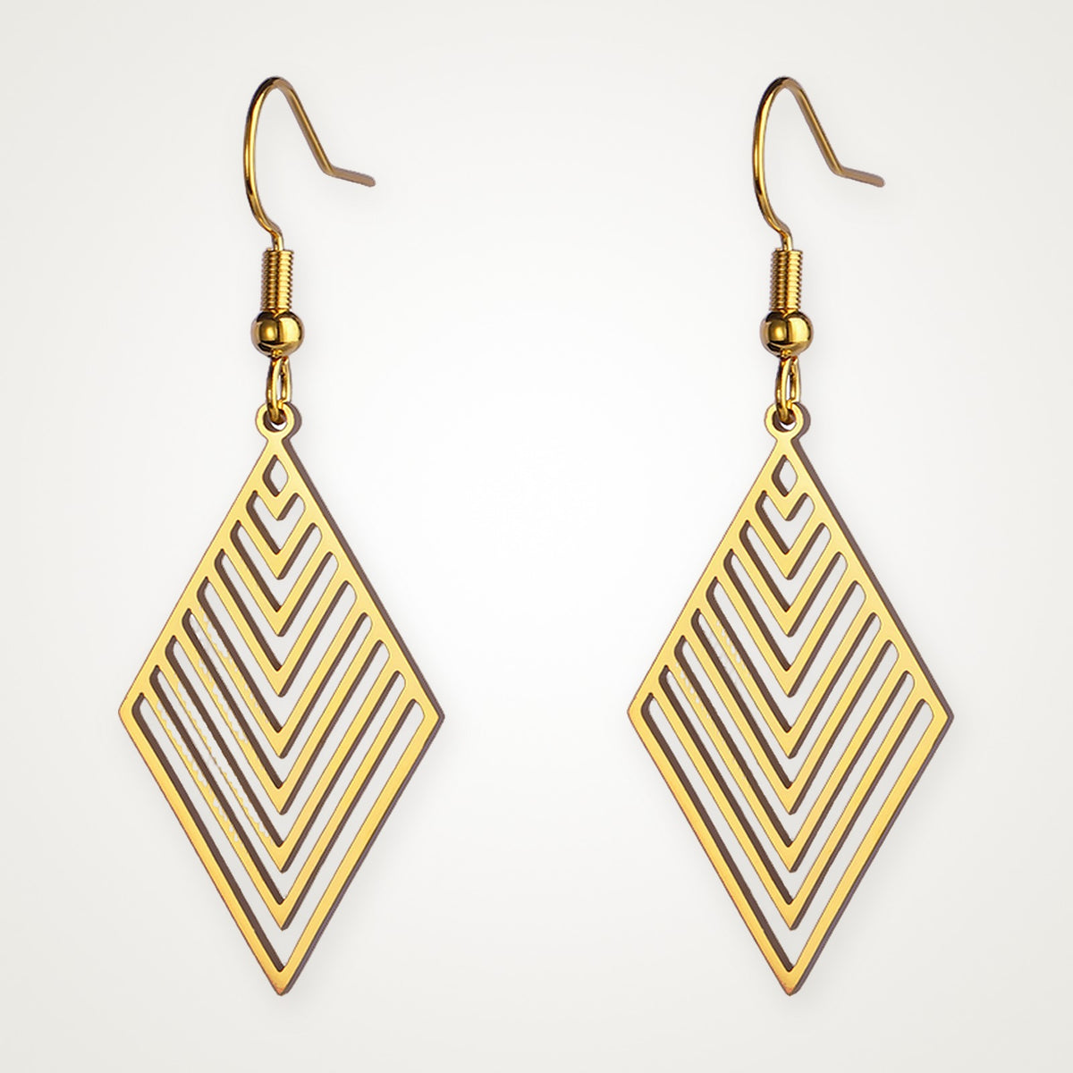 Aretes Rombo de líneas dorados