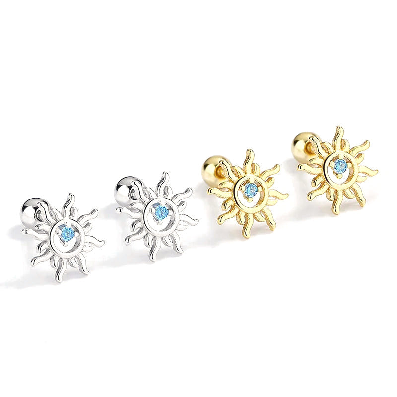 Aretes Sol con Zirconia Azul