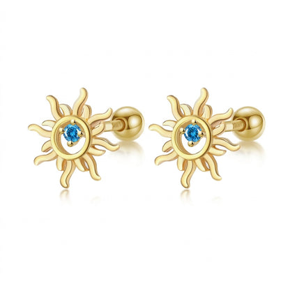 Aretes Sol con Zirconia Azul