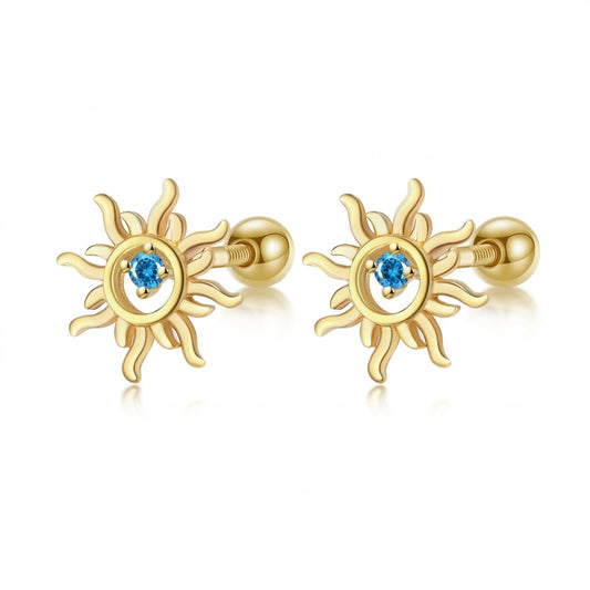 Aretes Sol con Zirconia Azul