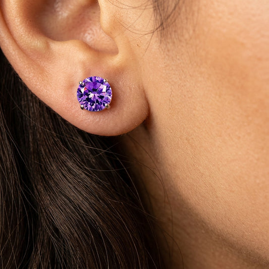 Aretes Solitario de Zirconia Morada