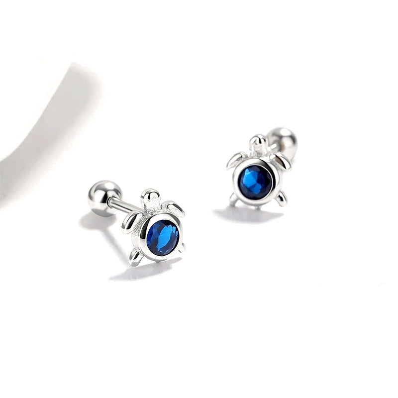 Aretes Tortuga Marina con Zirconias Azules