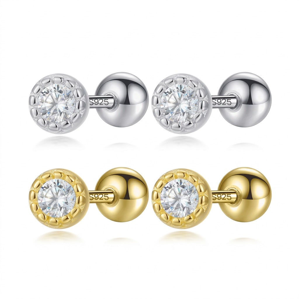 Aretes Zirconia Blanca con Rosca