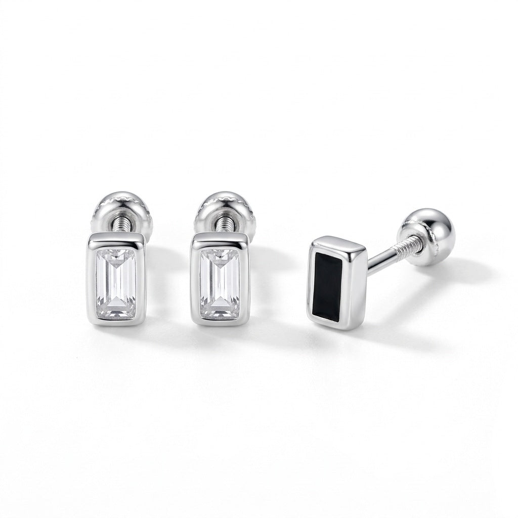Aretes Zirconia Cuadrada Blanca o Negra