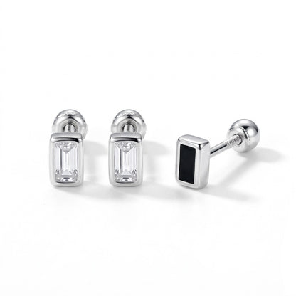 Aretes Zirconia Cuadrada Blanca o Negra