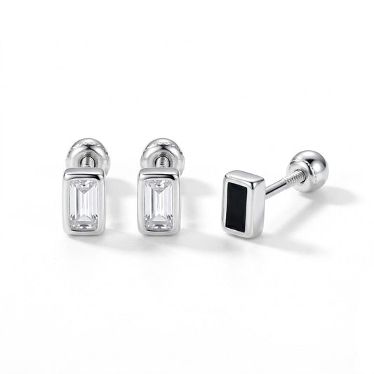 Aretes Zirconia Cuadrada Blanca o Negra