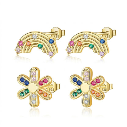 Aretes Zirconia de Color en Tres Diseños