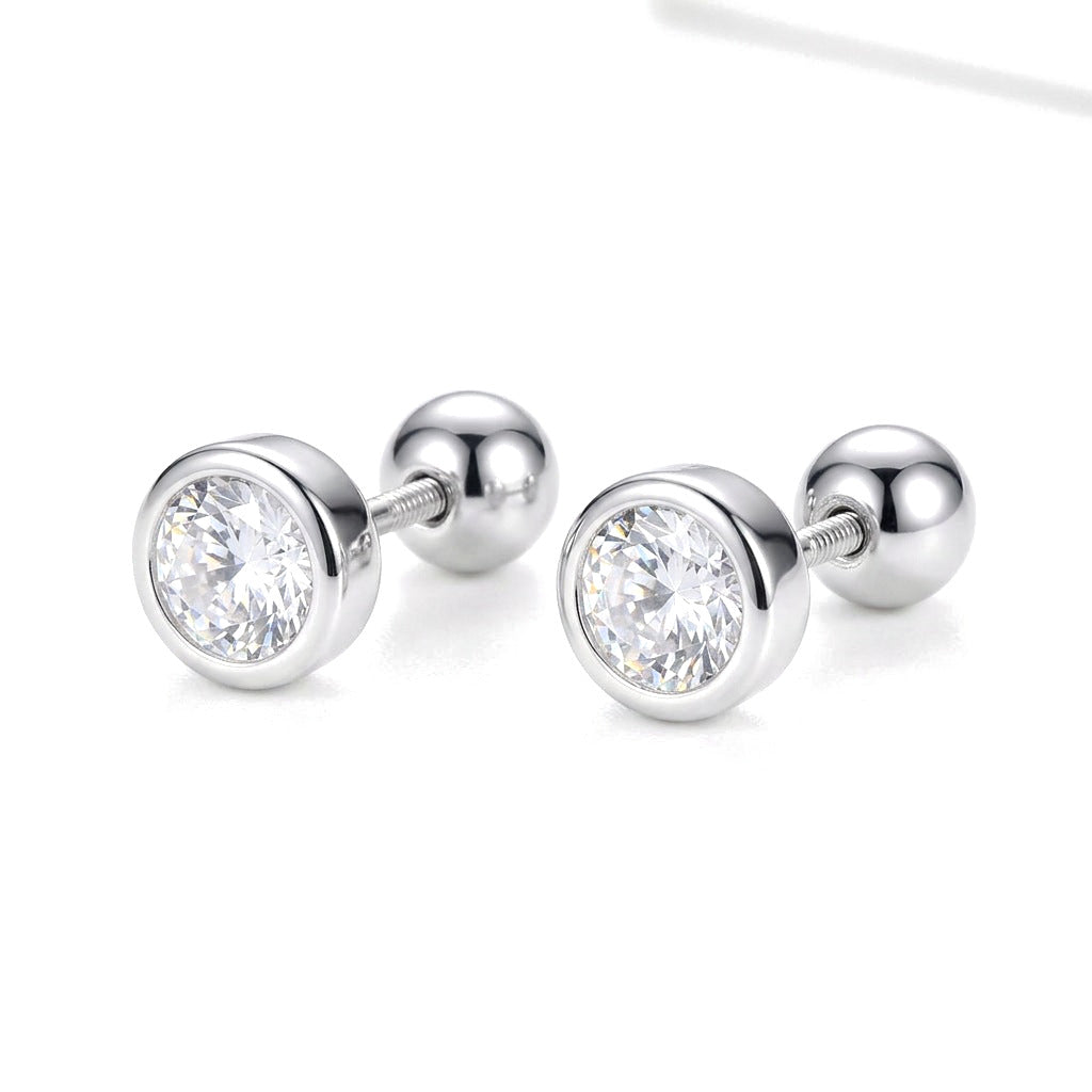Aretes Zirconia Redonda con Rosca